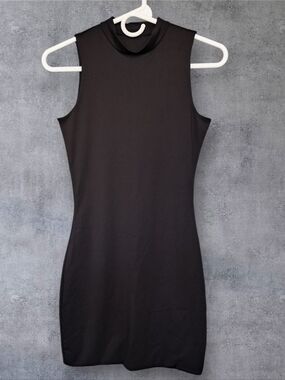 Sleeveless Mock Neck Black Bodycon Dress